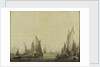 Dutch shipping in a harbour by Ludolf Bakhuizen