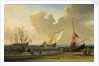 A fishing pink hauled up on the beach in a fresh breeze on the Dutch coast by Willem Van de Velde the Younger
