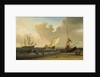 A fishing pink hauled up on the beach in a fresh breeze on the Dutch coast by Willem Van de Velde the Younger