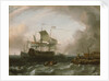 Dutch men-of-war off a jetty by Jan Claesz Rietschoof