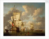 An English man-of-war and yachts in a calm by unknown