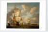 An English man-of-war and yachts in a calm by unknown