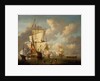 An English man-of-war and yachts in a calm by unknown