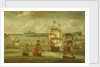 A ship flying the Royal Standard with other vessels by Isaac Sailmaker