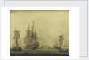 Calm: Dutch ships at anchor in a crowded harbour by Cornelis Bouwmeester