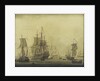 Calm: Dutch ships at anchor in a crowded harbour by Cornelis Bouwmeester