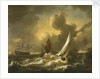 A fishing boat and other vessels in a squall by Hendrik Rietschoof