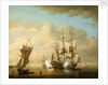 A man-of-war firing a gun at sundown by Peter Monamy