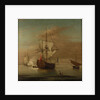 A ketch rigged yacht and other vessels becalmed by J. Cook