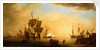 An English flagship and other vessels becalmed at sun down by Peter Monamy