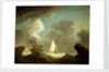 An Indiaman and a royal yacht in a storm off a rocky coast with a castle by Peter Monamy