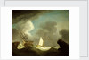 An Indiaman and a royal yacht in a storm off a rocky coast with a castle by Peter Monamy