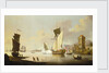 Fishing scene, with a yacht beached near the shore by Francis Swaine
