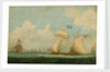 An American privateer schooner and other vessels near a harbour by Burton