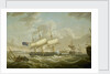 A frigate coming to anchor in the Mersey by Robert Salmon