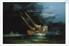 A trading junk at sea by Chinese School