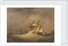 A frigate off a rocky coast by Nicolas Matthew Condy