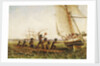 Aboriginal canoes communicating with Monarch and the Tom Tough, 28 August 1855 by John Thomas Baines