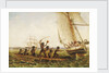Aboriginal canoes communicating with Monarch and the Tom Tough, 28 August 1855 by John Thomas Baines