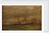 A paddle frigate in a rough sea off Naples by A. de Simone