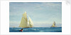 A large sloop yacht and a barge by John Fraser