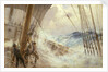 Clewing up the mainsail in heavy weather by Arthur John Trevor Briscoe
