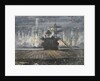 HMS 'Pursuer': view of an island against the Aurora Borealis by Stephen Bone
