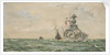 HMS 'Malaya' refuelling destroyers at sea by Rowland John Robb Langmaid