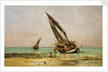 Beached fishing boats at low tide, Villerville by Edmond Yon