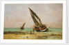 Beached fishing boats at low tide, Villerville by Edmond Yon