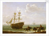 A beached Collier Unloading into Carts by Julius Caesar Ibbetson