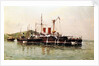 HMS 'Howe' being towed into Emsenanda de la Malata by HMS 'Seahorse' with salvage steamers alongside by A. Sanz