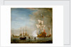 Calm: an English ketch rigged yacht, thought to be the Isabella, with other ships and vessels near the shore by Peter Monamy
