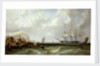 The Blackwall frigate 'Owen Glendower' at anchor off a coastline by G. W. Butland