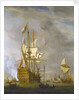Calm: HMS 'Royal Sovereign' with a Royal yacht in a light air by Willem Van de Velde the Younger