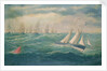 Liverpool pilot schooner No 2, the Leader, leading a fleet of vessels over the Mersey bar during a gale, 8 February 1881 by William Howard Yorke