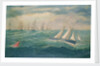Liverpool pilot schooner No 2, the Leader, leading a fleet of vessels over the Mersey bar during a gale, 8 February 1881 by William Howard Yorke