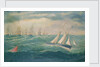 Liverpool pilot schooner No 2, the Leader, leading a fleet of vessels over the Mersey bar during a gale, 8 February 1881 by William Howard Yorke