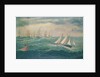 Liverpool pilot schooner No 2, the Leader, leading a fleet of vessels over the Mersey bar during a gale, 8 February 1881 by William Howard Yorke