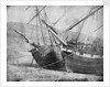Bow view of two unidentified vessels at low tide by unknown