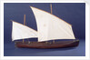Full hull model, two masted open boat, starboard broadside by Unknown