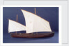 Full hull model, two masted open boat, starboard broadside by Unknown