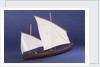 Full hull model, two masted open boat, starboard stern quarter by unknown