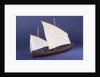 Full hull model, two masted open boat, starboard stern quarter by unknown
