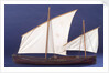Full hull model, two masted open boat, port broadside by unknown