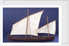 Full hull model, two masted open boat, port broadside by unknown