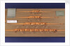 Full hull model, racing four shell, port broadside by unknown