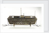 Design model, refuge asylum, broadside, with mooring chains by unknown