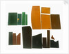 Eighteen pieces of coloured glass (five amber, three crimson, four dark green, six purple) in a bag by unknown