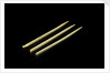 Three paper 'cocktail sticks', one still has a needle in it by unknown